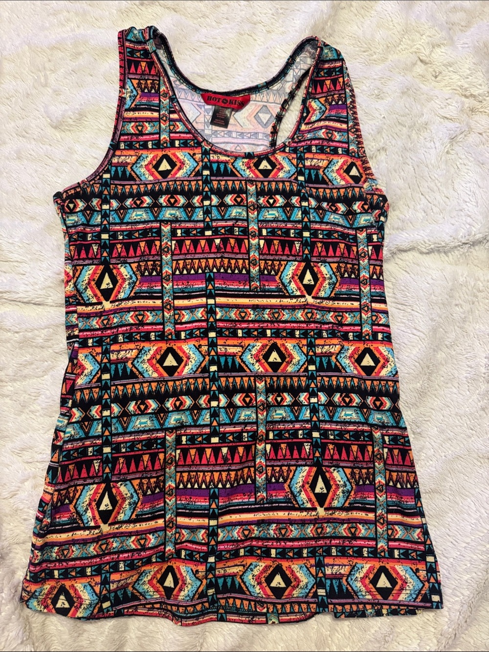 Hot Kiss Multicolor Aztec Tank Top with Teal and Coral Accents